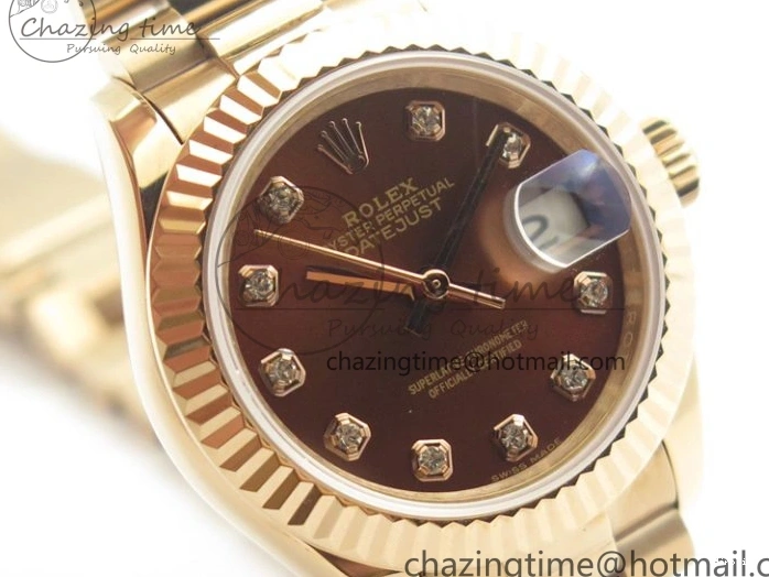 MiroTime 0412 DateJust 28mm RG BP Maker Best Edition Brown Diam Dial Fluted Bezel On RG Bracelet ETA TopPick 3441